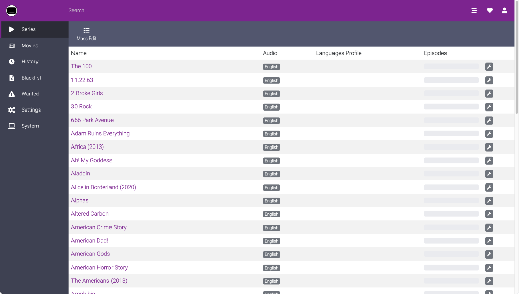 Bazarr interface