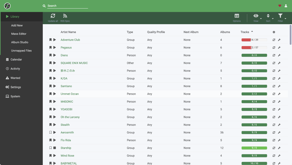 Lidarr interface