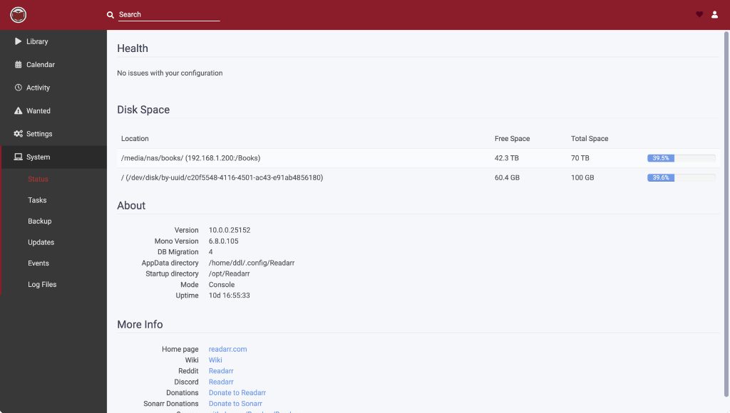 Readarr interface