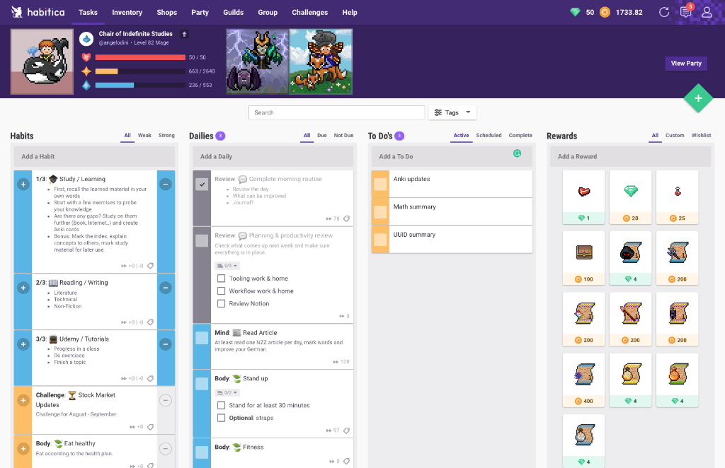 Example Habitica overview
