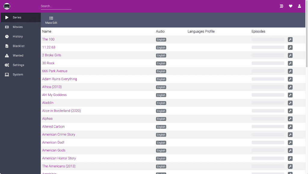 Bazarr interface